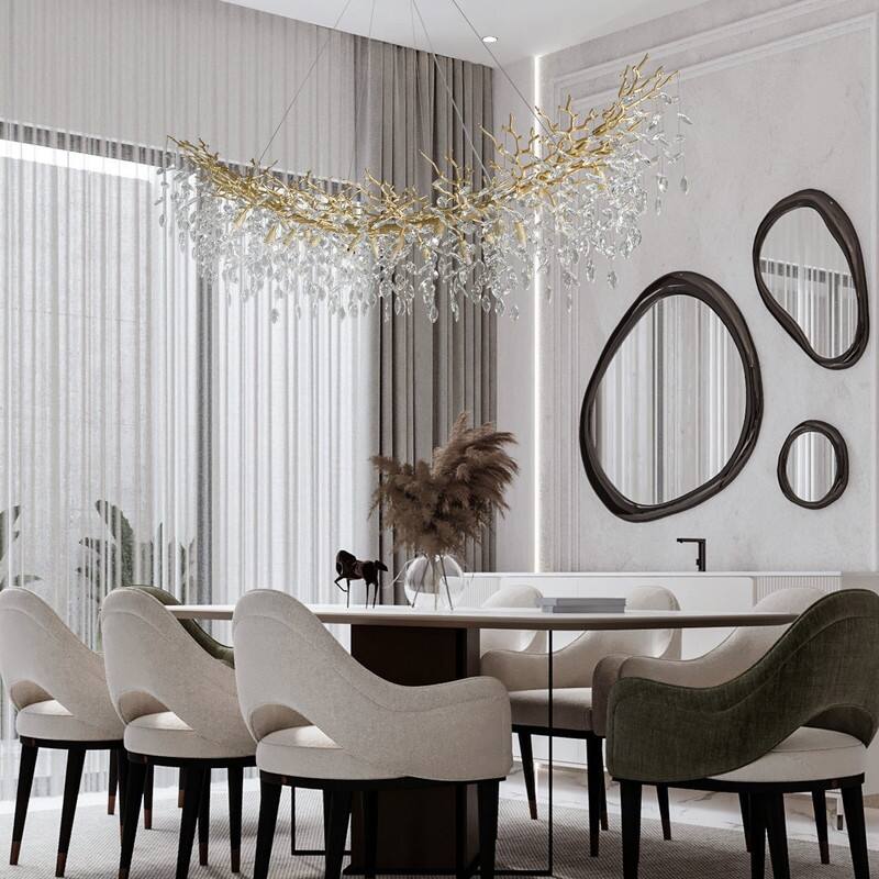 Modern Branch Crystal Linear Chandelier, 1100-1830mm Dining Pendant Light
