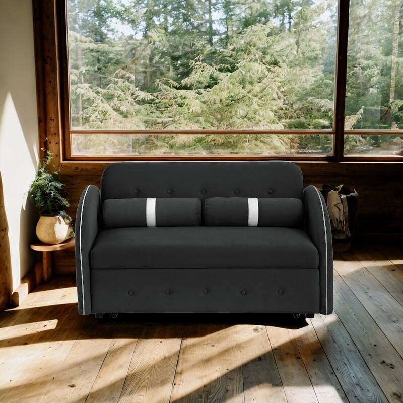 Pull Out Sleep Sofa Bed with side pockets, Adjsutable Backrest and Lumbar Pillows for Living Room