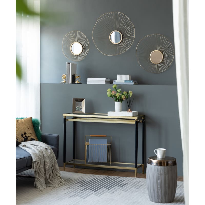 Set of 3 Abstract Designed Wall Decor Mirror - Gold