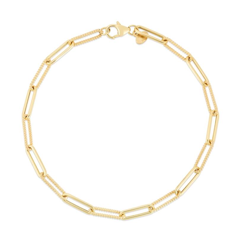 Curata 14k Yellow Gold 7.5" 5mm Alternating Beaded Paperclip Bracelet