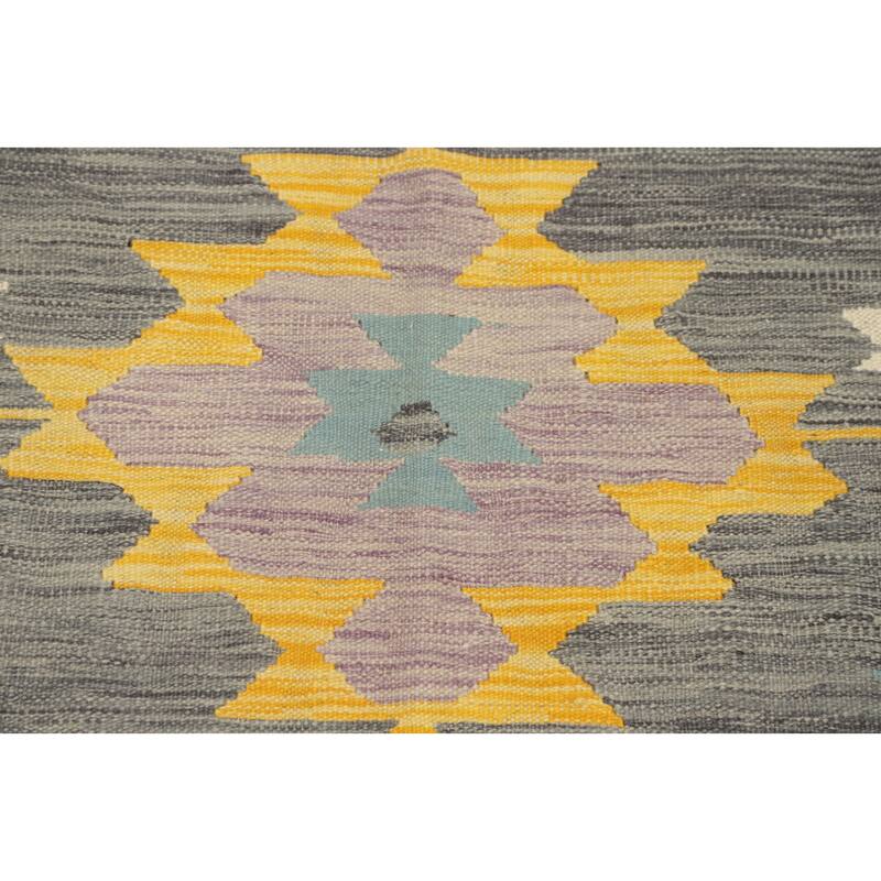 Hand Woven Oriental 100% Wool Carpet Southwestern Tribal Greys & Charcoal Kilim Area Rug - 8' 3'' X 4' 9''