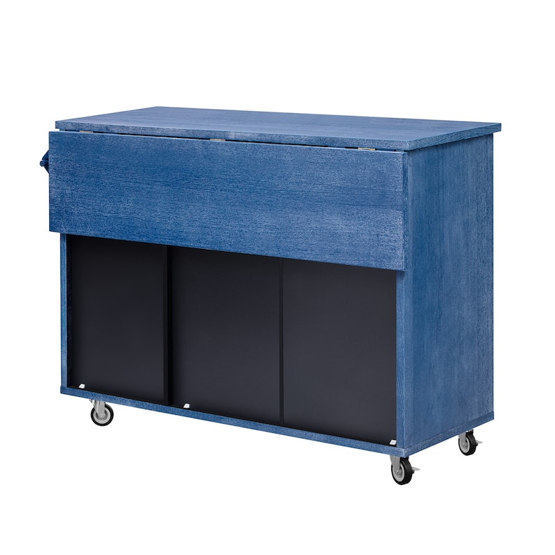 51.2"W Rolling Kitchen Island with Drop Leaf, Internal Storage Rack