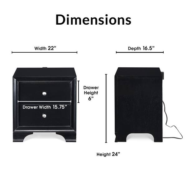 ClickDecor Edmond Wood Nightstand with USB Charging Station and Drawers