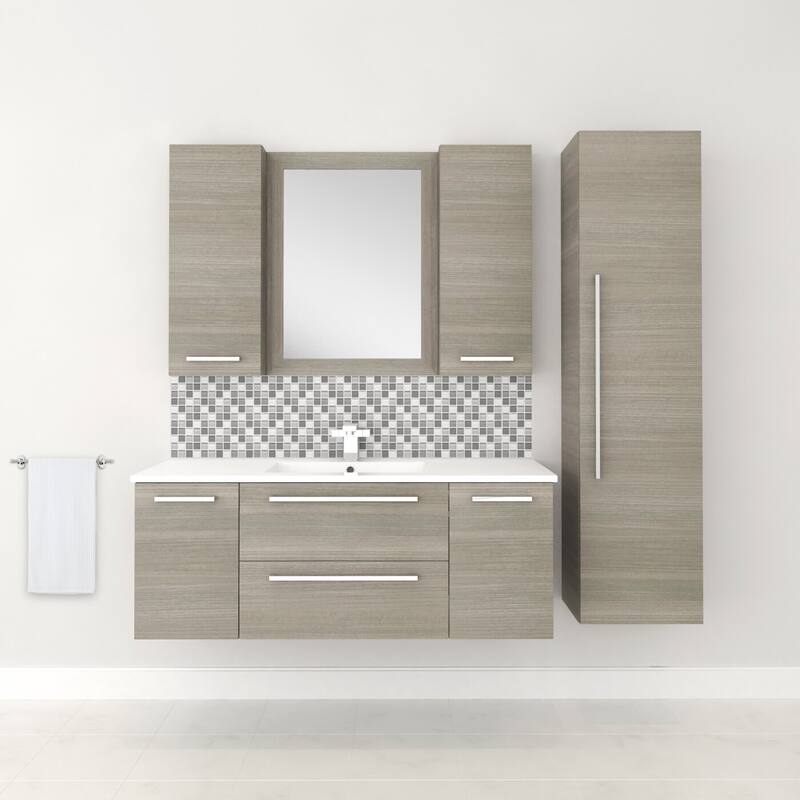 Silhouette Collection 48" Wall Mount Single Sink Bathroom Vanity Cabinet with Doors and Drawers