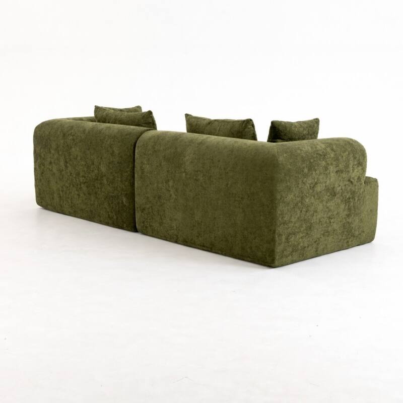 96" Boucle Fabric Sectional Sofa with Four Pillows, No Assembly Required