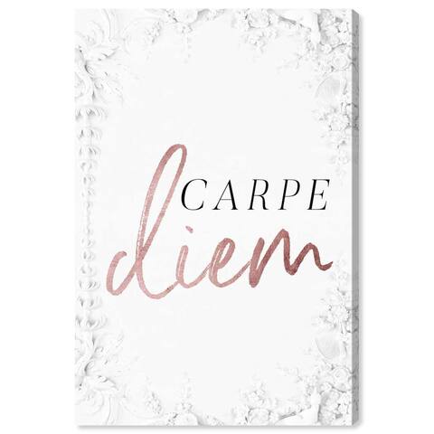 Carpe Diem Rose Gold, Seize The Day Motivation Modern Pink Canvas Wall Art Print for Living Room