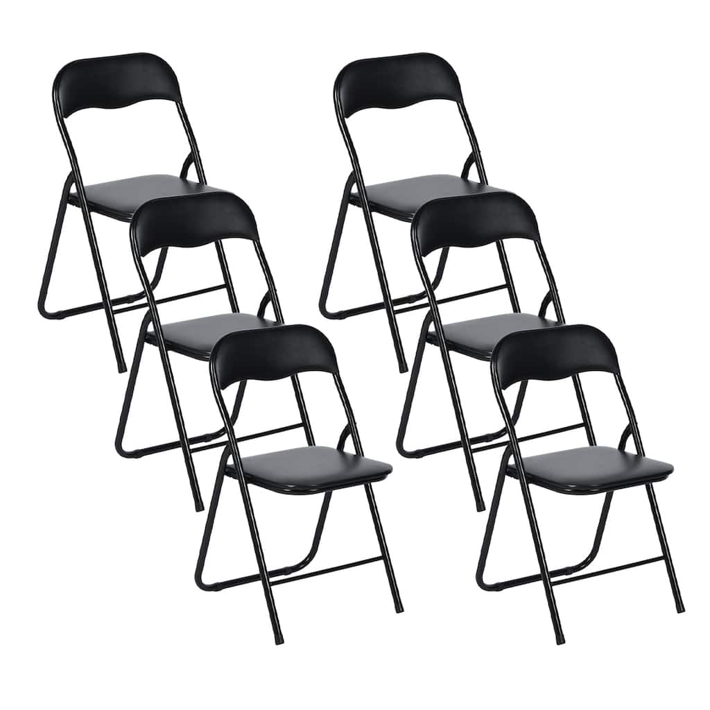 Homy Casa Set Black Folding Dining Chairs, Metal Frame PVC Seat