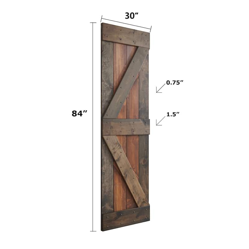 Coast Sequoia 30in x 84in K Series Multi-Color Pine Wood Sliding Barn Door With Hardware Kit