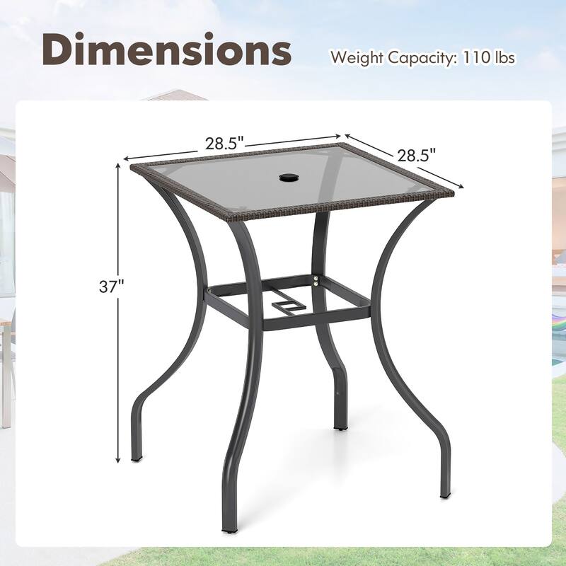 Gymax 28.5'' Square Bistro Bar Table w/ 2'' Umbrella Hole Silkscreen