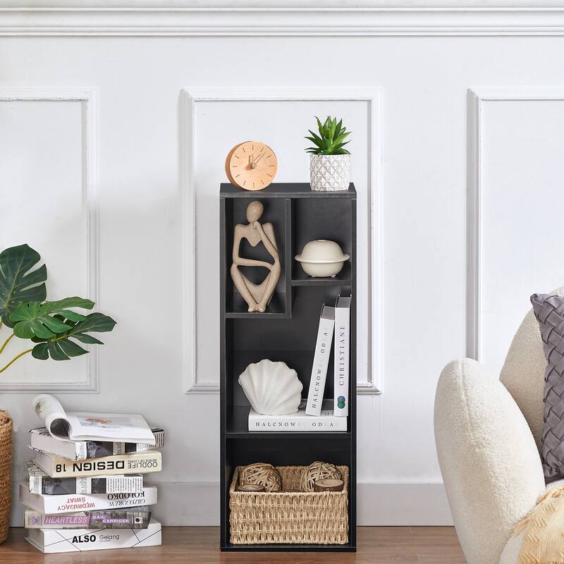 VECELO Wood Organizer Bookcase,Fits Tallest Hardcovers, Customized Storage Display Shelf, Free Standing for Living Room, Bedroom