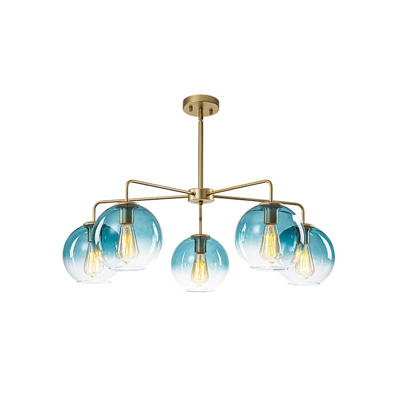 Mid-century 5-Light Glass Globe Bubble Round Chandelier - 35in Wide