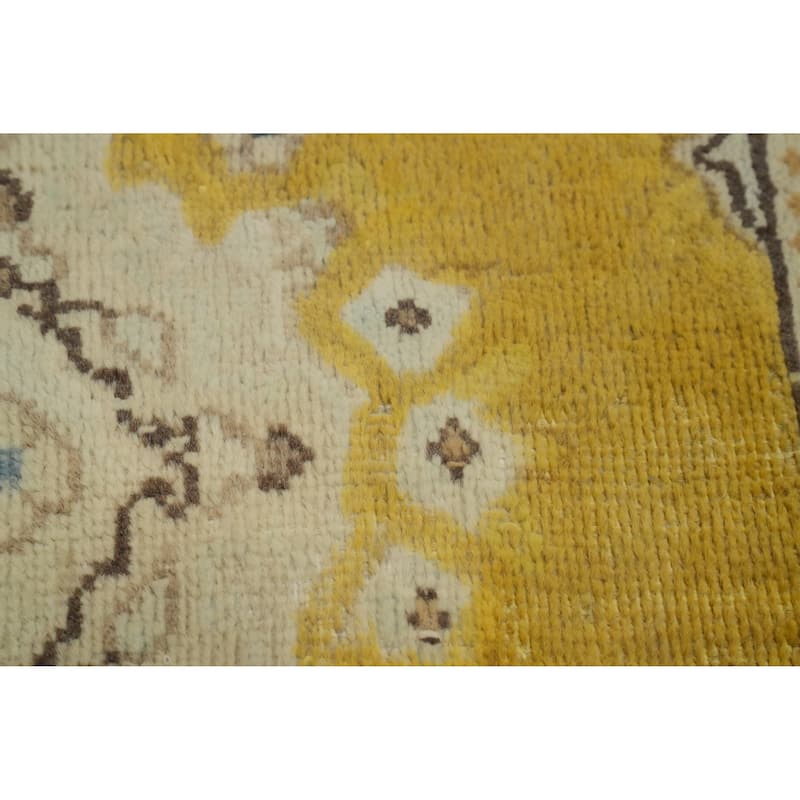 Hand Knotted Oriental 100% Wool Carpet Traditional Medallion Yellow & Gold Kerman Area Rug - 3' 7'' X 1' 9''