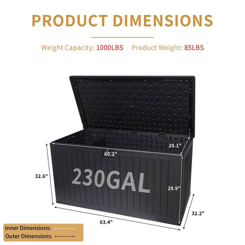230Gallon Resin Outdoor Deck Box Waterproof,Extra Large Patio Storage Box with Lockable Storage Containers,Pool Accessories
