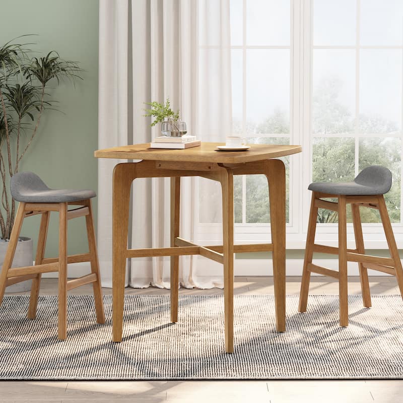 Christopher Knight Home - Bracken Retro Nordic Counter Height Bar Table with Solid Wood Legs & Cross-Reinforced Beams - Natural+Round Top