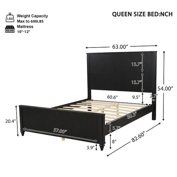 dimension image slide 3 of 6, Christopher Knight Home - Modern Wooden Bed Frame with Headboard and Footboard