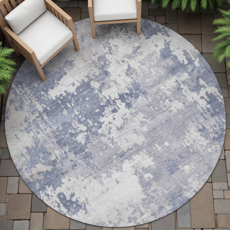 Machine Washable Indoor/Outdoor Contemporary Blend Chantille Rug - Denim - 8' x 8'