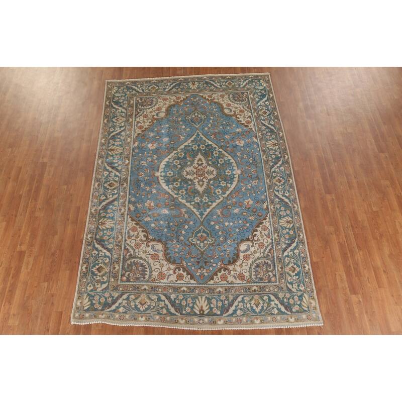 Distressed Over-Dyed Tabriz Persian Vintage Rug Handmade Wool Carpet - 6'8"x 9'10"