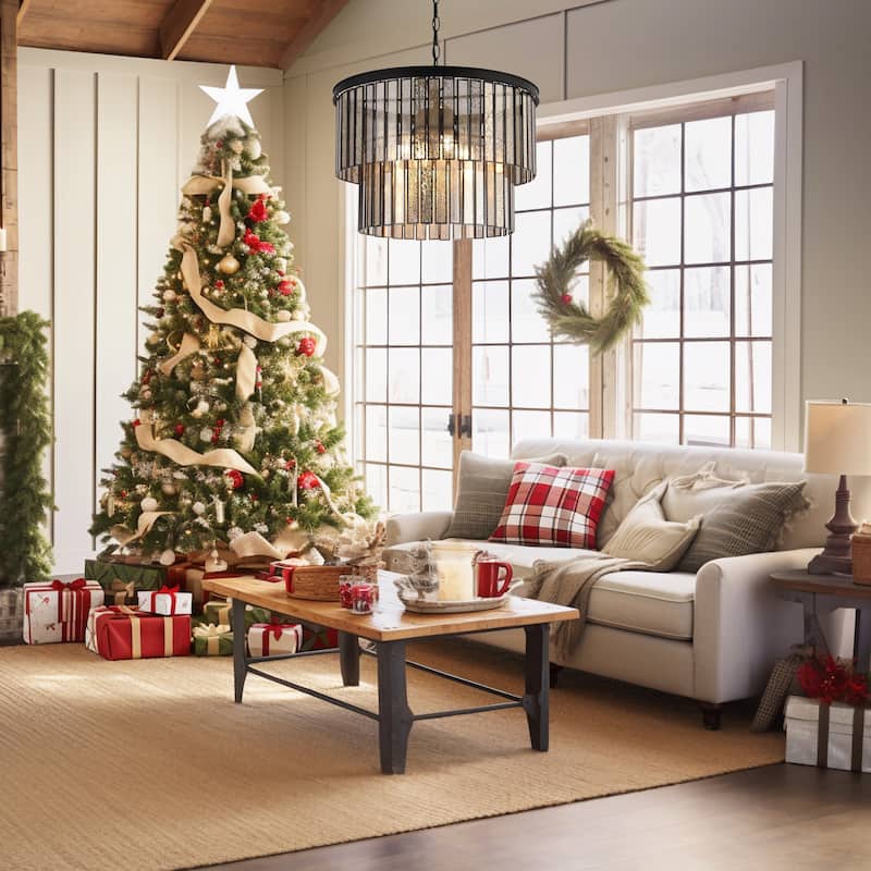 Tifany Modern 4-Light Drum Colored Glass Chandelier for Dining Room Foyer - D 18" x H 15"