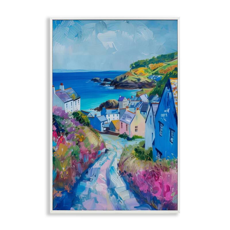 Stupell Seaside Town Overlook Framed Giclee Art Design By LSR Design Studio - 12 x 18 - White