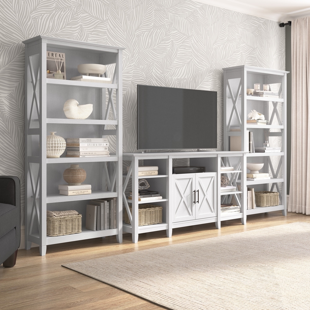 Bush furniture key west tall tv stand with set of 2 bookcases deals
