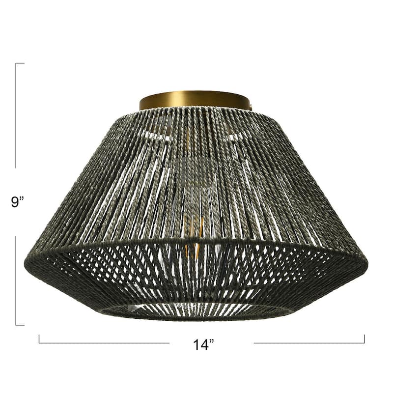 Rattan Shade Ceiling Lamp - 13.8"L x 13.8"W x 8.9"H