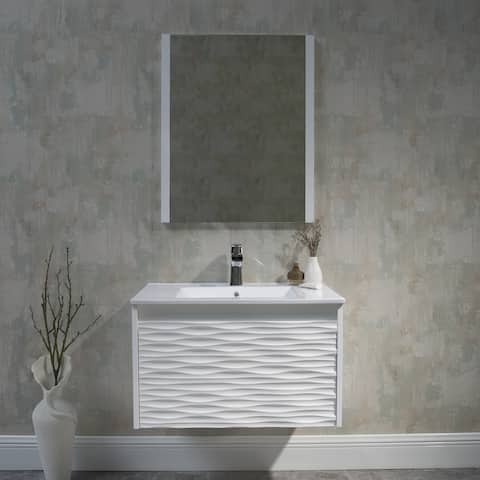 24" / 30" / 36" /48" White Floating Vanity / Wall Hung Vanity Set with Mirror