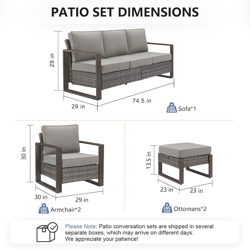 Pocassy 5 Pieces Outoor Patio Sofa Club Chair Ottoman Set