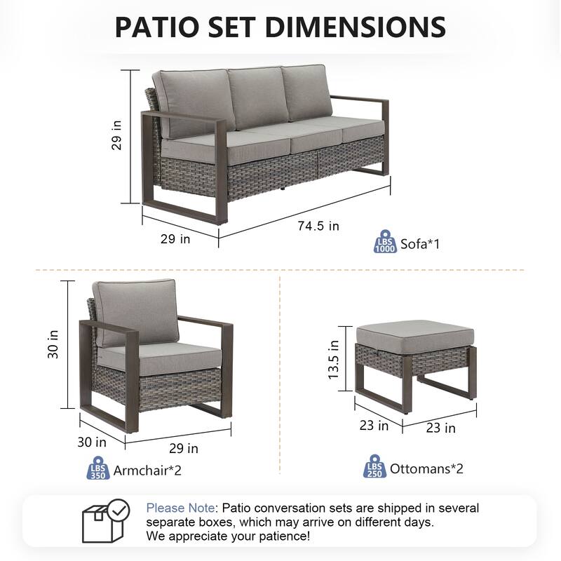 Pocassy Outdoor Sofa, Swivel Chair, Patio Chair Ottoman Set