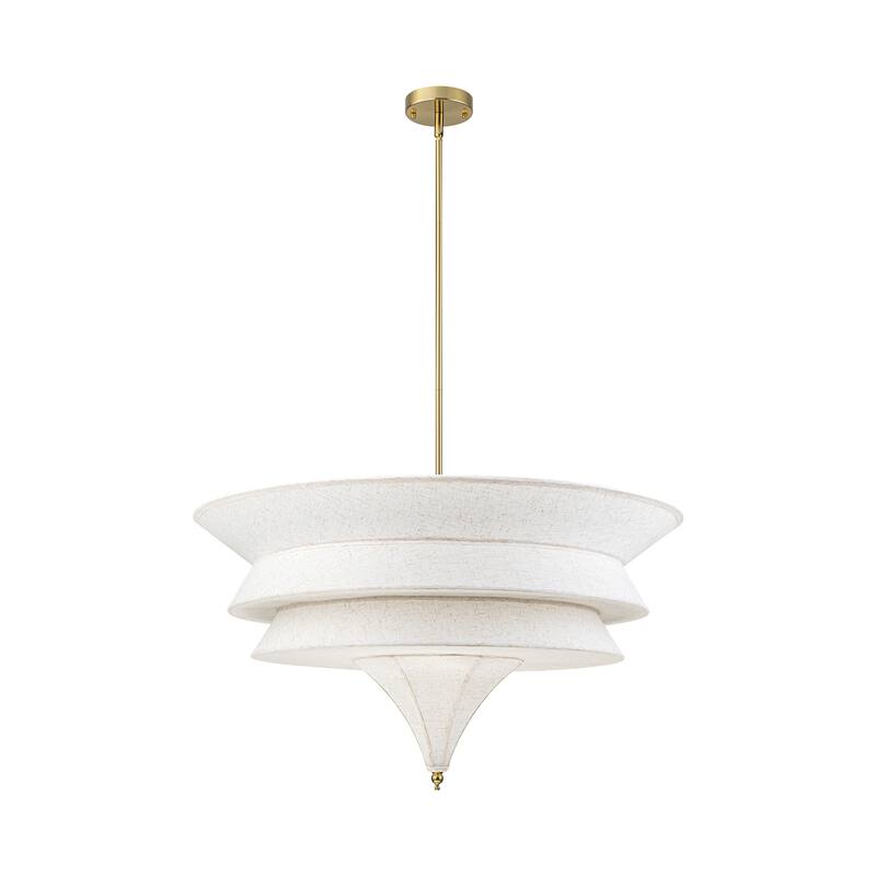 5-Light Mid-Century Modern Brass Chandelier for Dining Room&Living Room - Four-Layer Textured Fabric Shade - 5 Light