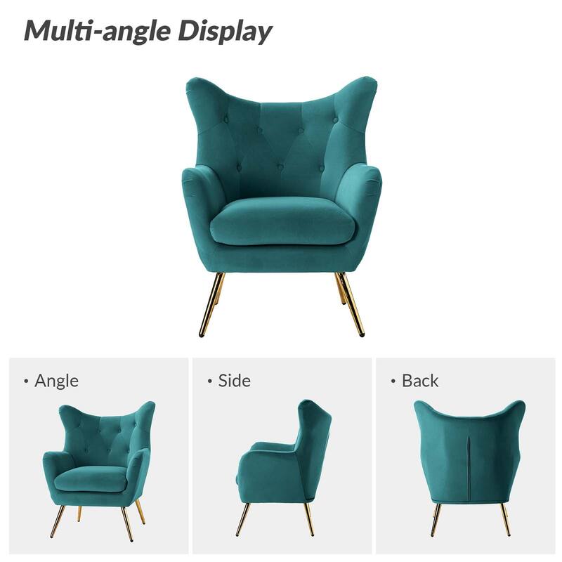 Eusebio Tufted Velvet Accent Chair with Wingback, Arms, and Metal Gold Legs for Living Room or Bedroom by HULALA HOME