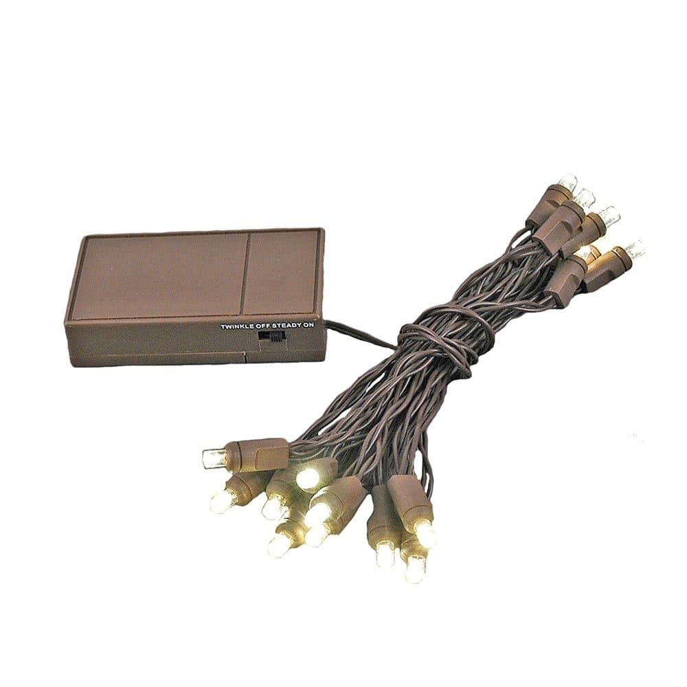 20 Light LED Battery Christmas Mini Light Set, Warm White, Brown Wire, 8' Long - Warm White