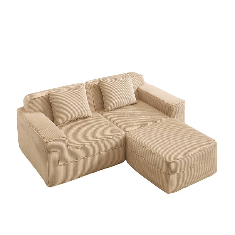 2 Seat L Shape Sectional Sofa, Cloud Sofa Couch with Deep Seat, Loveseat Sofa with Throw Pillows and Movable Ottoman