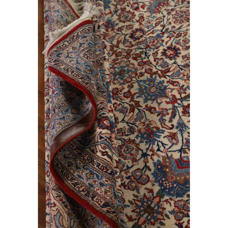 Hand Knotted Oriental 100% Wool Carpet Traditional All-Over Beige & Ivories Nain Area Rug - 11' 1'' X 7' 4''