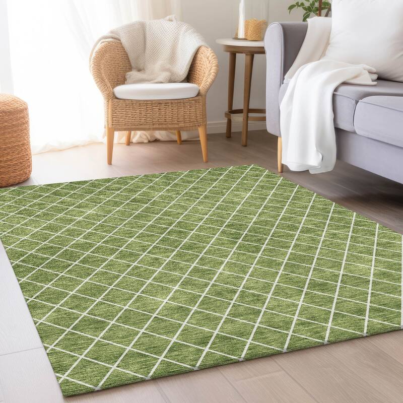 Premium Washable Super Soft Diamond Trellis Mayfield Rug - Green - 5' x 7'6"