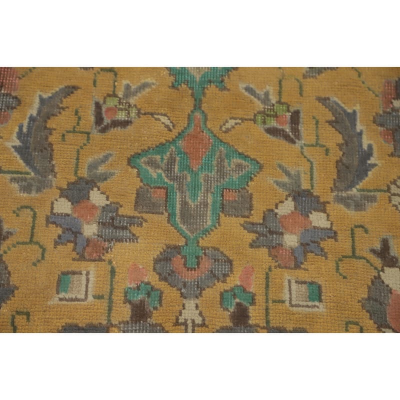 Hand Knotted Oriental 100% Wool Carpet Traditional Floral Yellow & Gold Tabriz Area Rug - 9' 2'' X 6' 8''