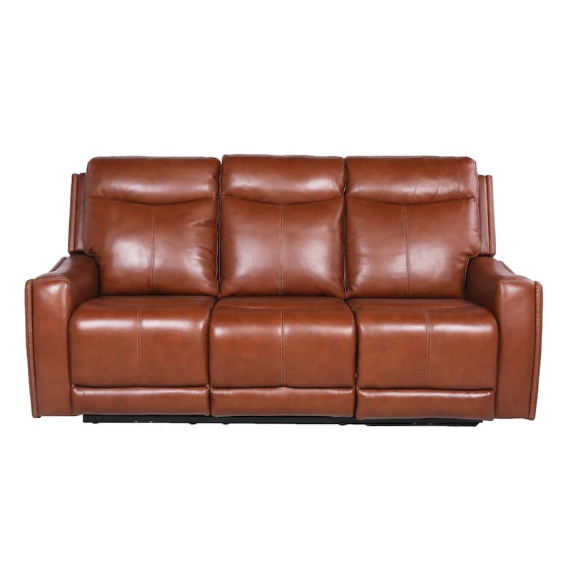 Steve Silver Newport Power Top Grain Leather Reclining Sofa - Caramel Brown