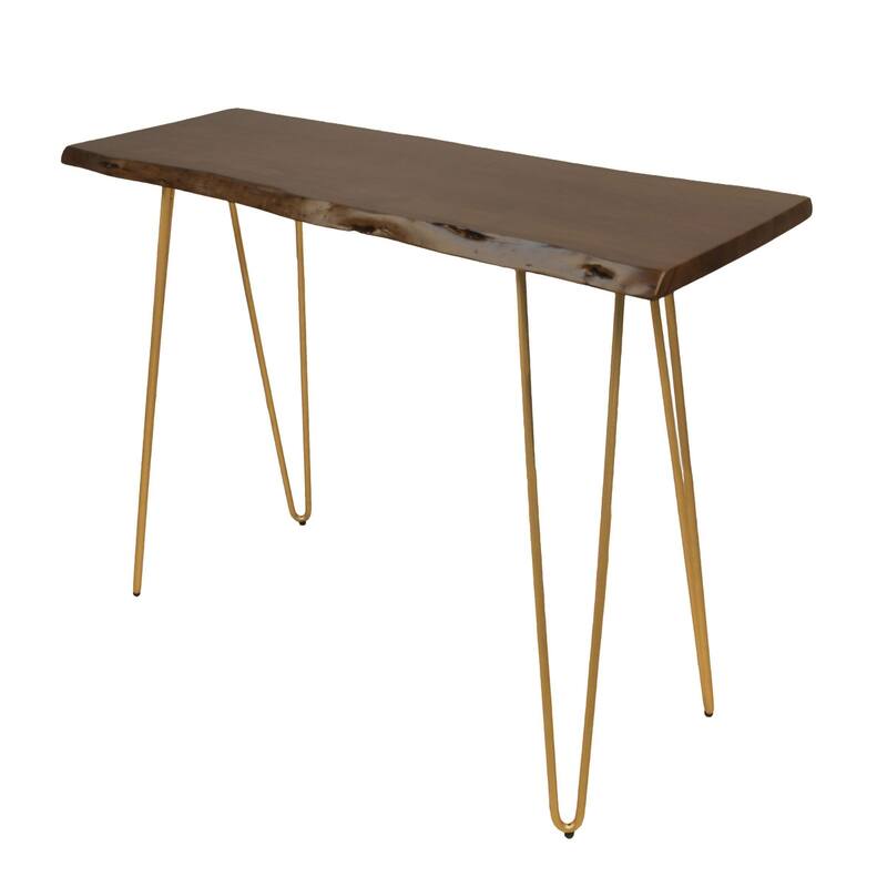 Wooden Top Console Table - 40" - Brown and Gold