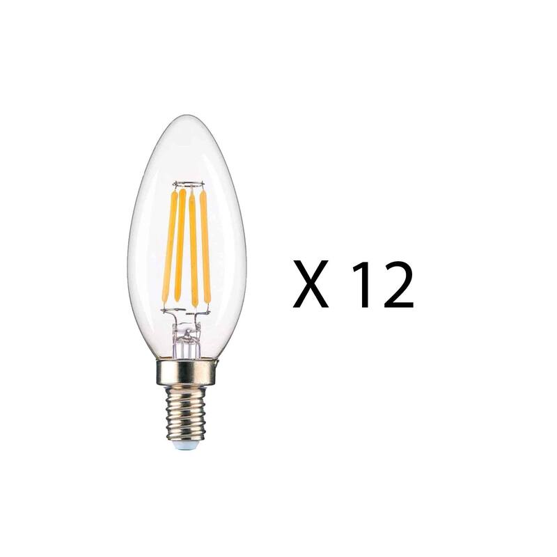 Acroma 4 Watt (40 Watt Equivalent), C11 LED, Dimmable Light Bulb, Warm White ( 2700K) E12/Candelabra Base (Set of 12)-UL - Clear