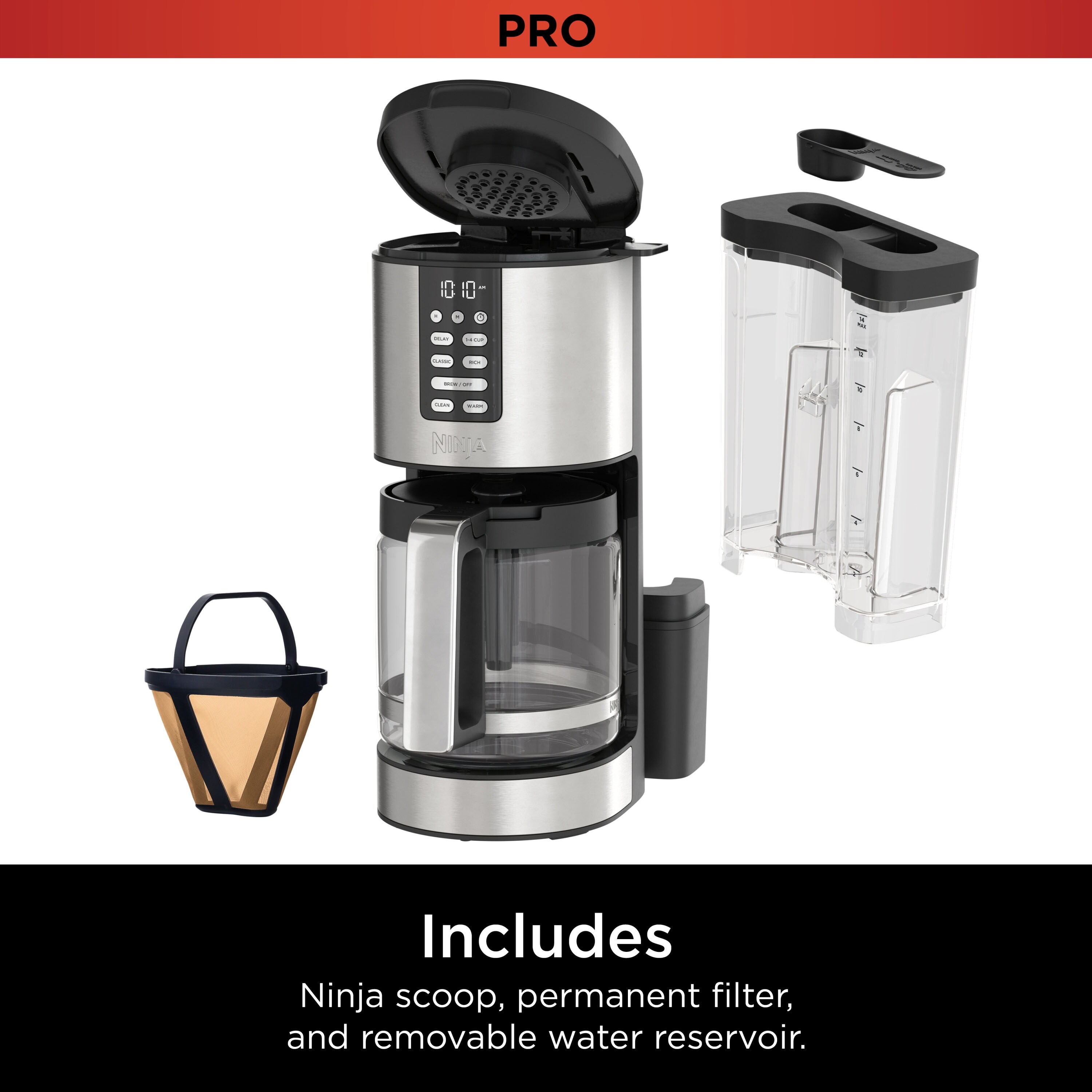 Ninja Dcm201 14 Cup Programmable Coffee Maker Xl Pro With Permanent Filter 2 Brew Styles Classic Rich 4 Programs Small Batch Delay Brew Freshne