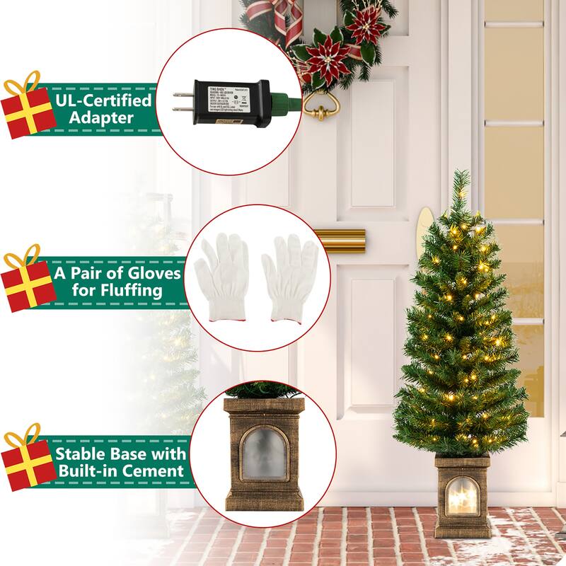 Gymax 2 PCS 4 FT Pre-Lit Potted Christmas Tree Artificial Entrance