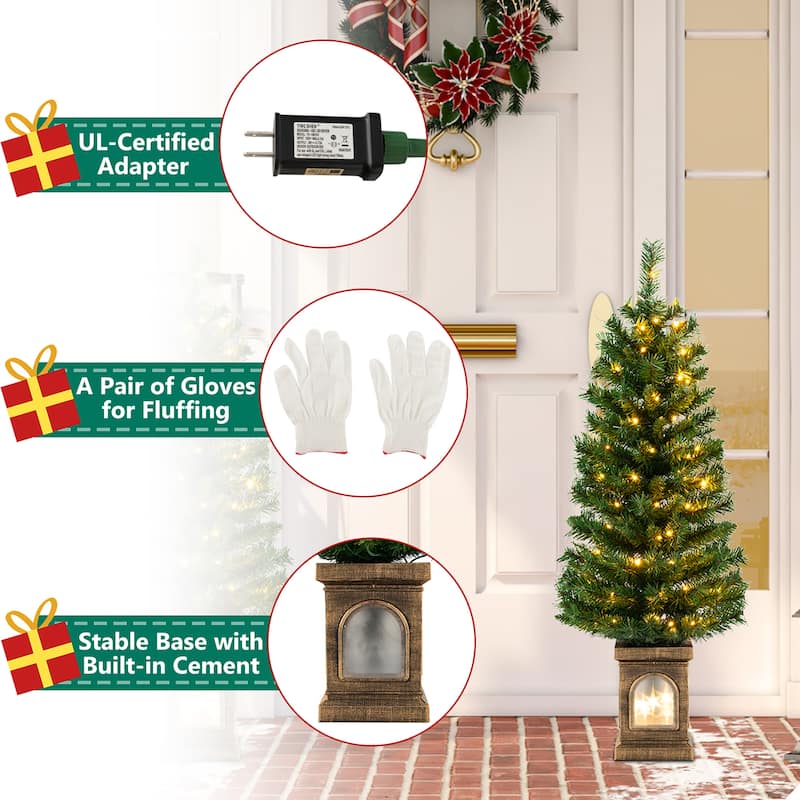Gymax 4 FT Pre-Lit Potted Christmas Tree Artificial Entrance Tree w/