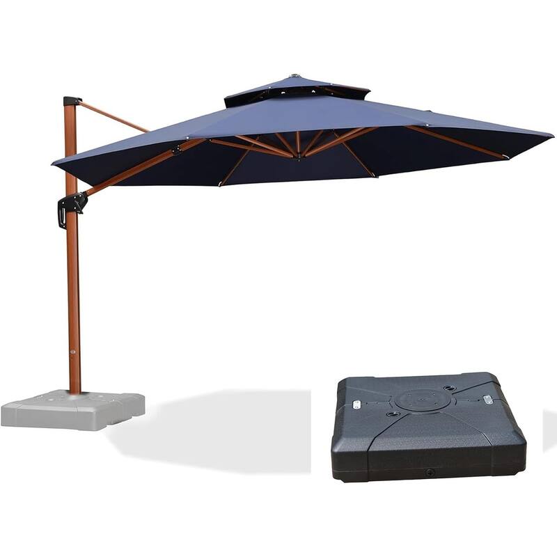 PURPLE LEAF 13ft Round Wood Pattern Patio Cantilever Umbrella with Base