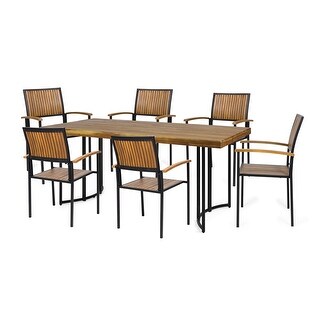 Christopher Knight Home Bridget Outdoor Modern Industrial 7 Piece Acacia Wood Dining Set By Christopher Knight Home Teak Finish Black 7 Piece Sets From Overstock Com Daily Mail