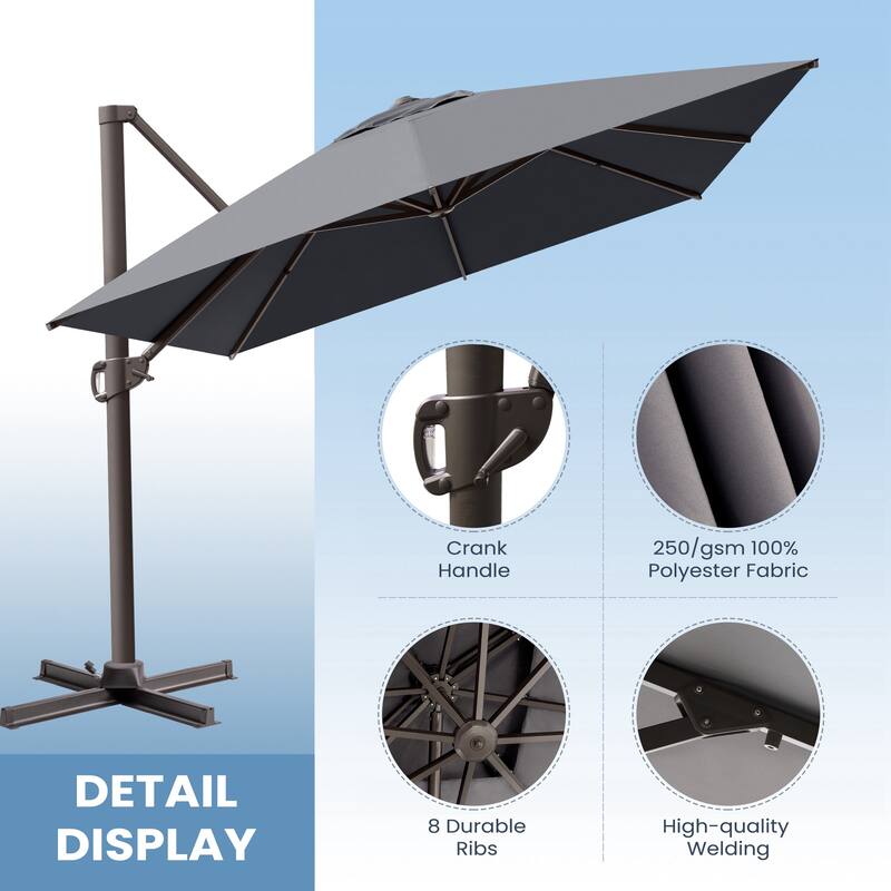 10x12.5 FT Outdoor Patio Cantilever Umbrella with Base