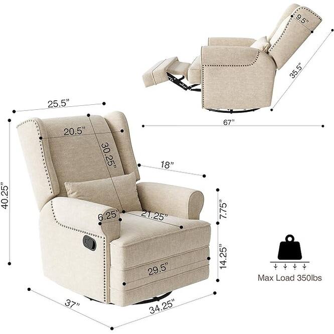Swivel Recliner Chair with Extra Large Footrest, Grey