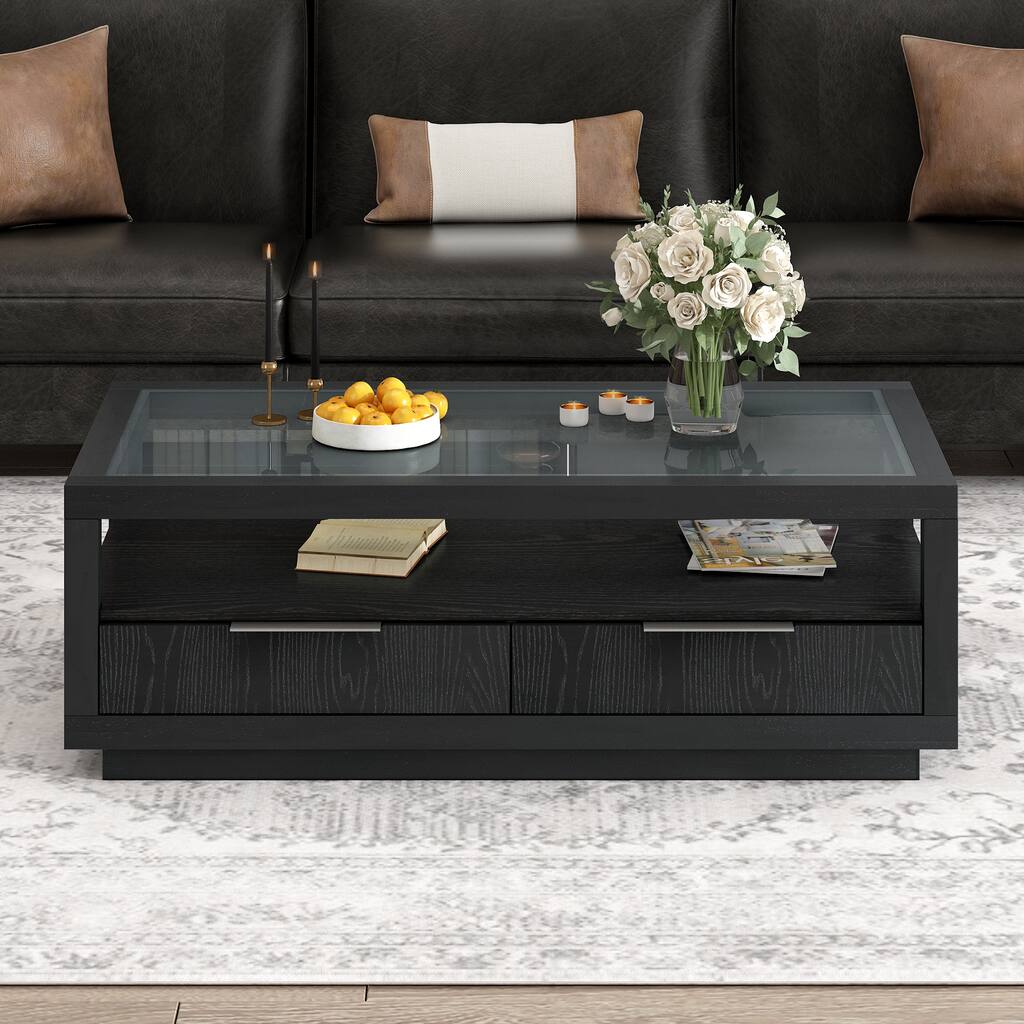 Modern Wood Coffee Table with 2 Drawers for Living Room - Overstock ...