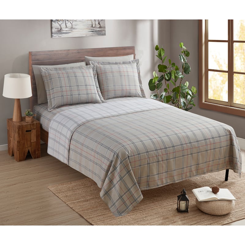 Clara Clark Printed Sheet Set - Ultra Soft Deep Pocket Bed Sheets - Burberry Gray - Full