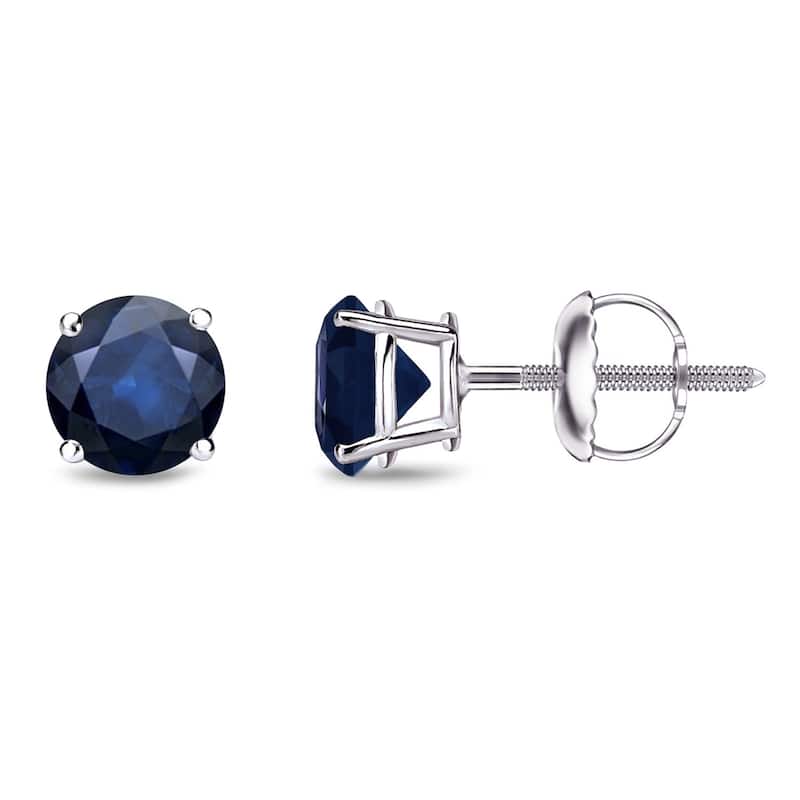 Auriya 14k Gold Round Sapphire Stud Earrings 3/4ctw - White
