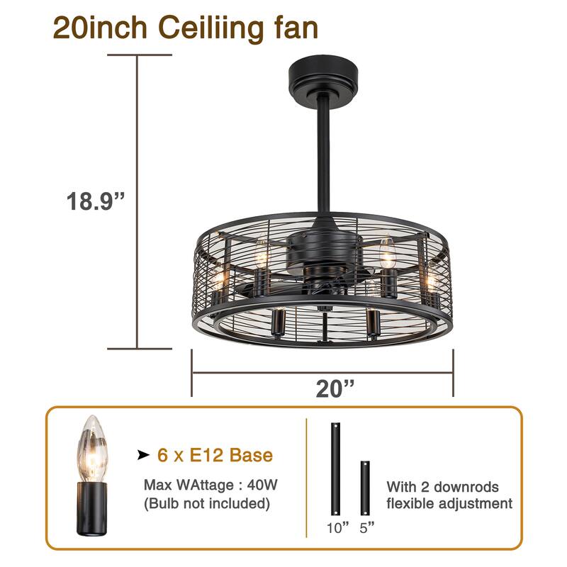 20 inch Farmhouse Caged Ceiling Fan with Light and Remote