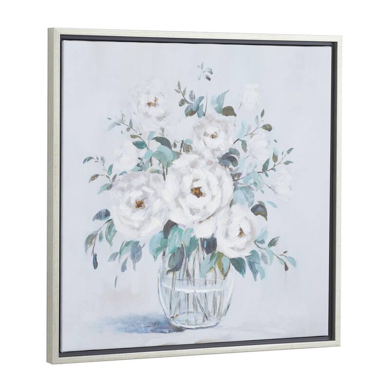 Canvas Floral Bouquet Framed Wall Art with Silver Frame - Multi Colored - Roche River Decor